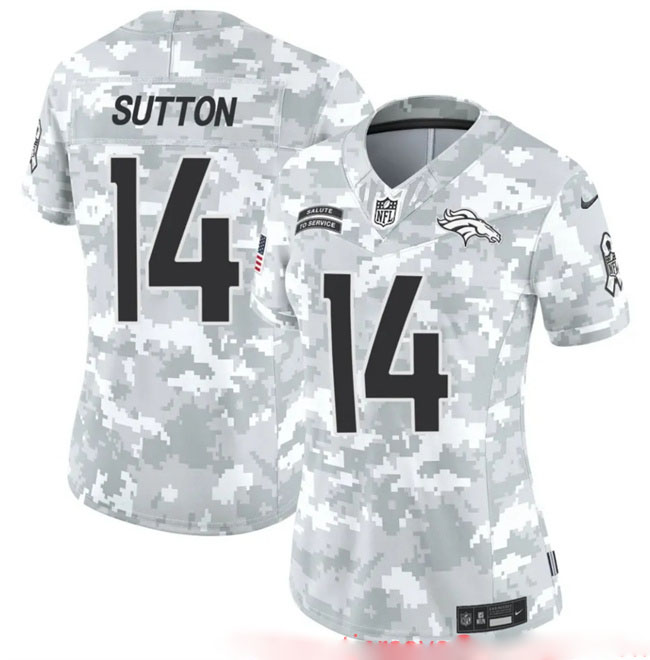 Women's Denver Broncos #14 Courtland Sutton 2024 F.U.S.E Arctic Camo Salute To Service Limited Stitched Jersey(Run Small)