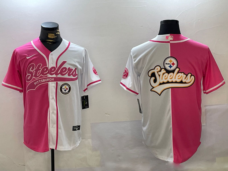 Men's Pittsburgh Steelers Big Logo 2024 Arctic Red White Salute To Service Stitched Baseball Jersey 1
