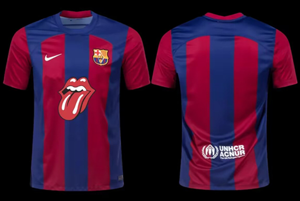 Men's Barcelona Blank 2023 24 Rolling Stones Soccer Jersey