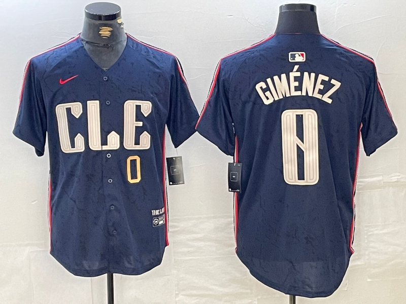 Men's Cleveland Guardians #0 Andrés Giménez Navy 2024 City Connect Limited Stitched jerseys 2