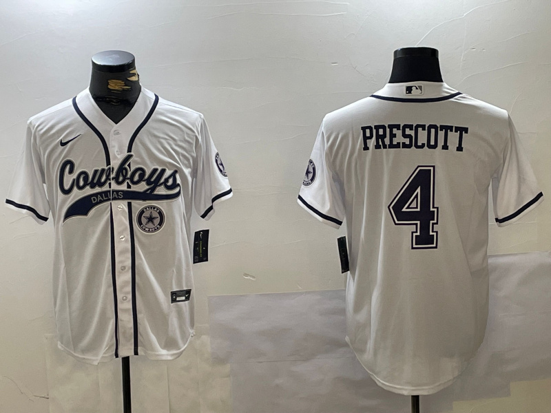 Men's Dallas Cowboys #4 White Team  With Patch Cool Base Stitched Baseball Jersey 1