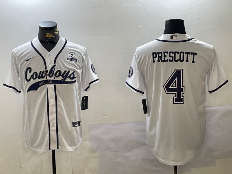 Men's Dallas Cowboys #4 White Team  With Patch Cool Base Stitched Baseball Jersey 2