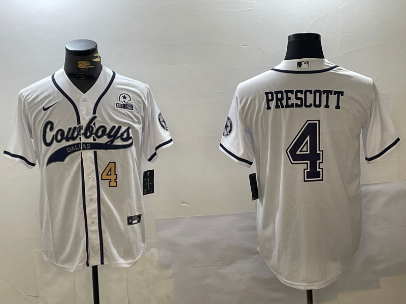 Men's Dallas Cowboys #4 White Team  With Patch Cool Base Stitched Baseball Jersey 5