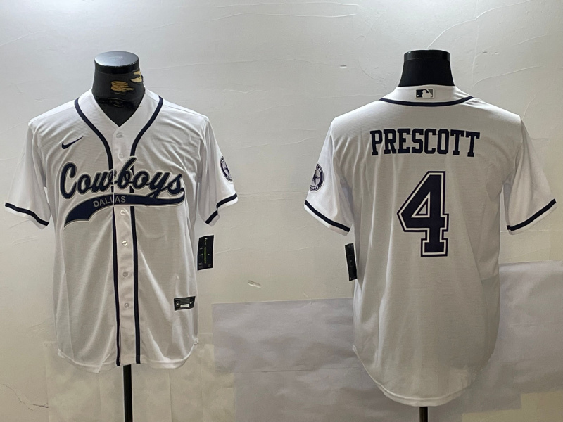 Men's Dallas Cowboys #4 White Team  With Patch Cool Base Stitched Baseball Jersey 7
