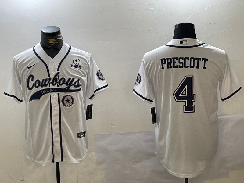 Men's Dallas Cowboys #4 White Team  With Patch Cool Base Stitched Baseball Jersey
