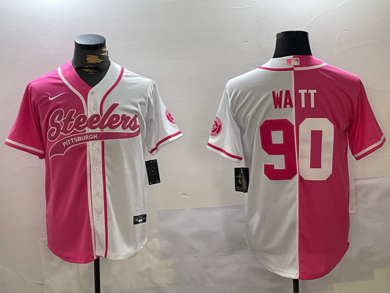 Men's Pittsburgh Steelers #90  T.J. Watt 2024 Arctic Red White Salute To Service Stitched Baseball Jersey 3