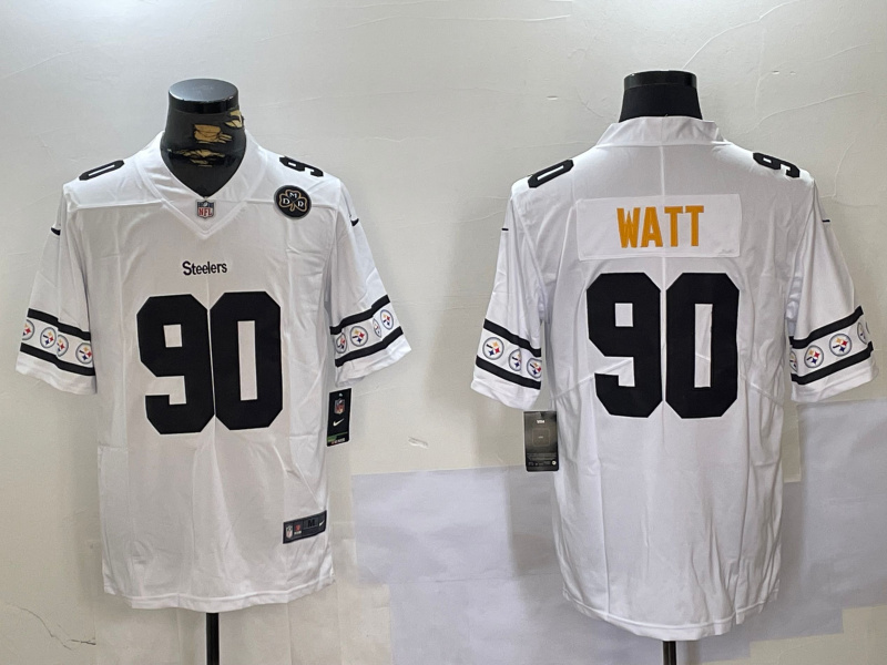 Men's Pittsburgh Steelers #90 T.J. Watt White 2019 Team Logo Cool Edition Stitched Jersey 1