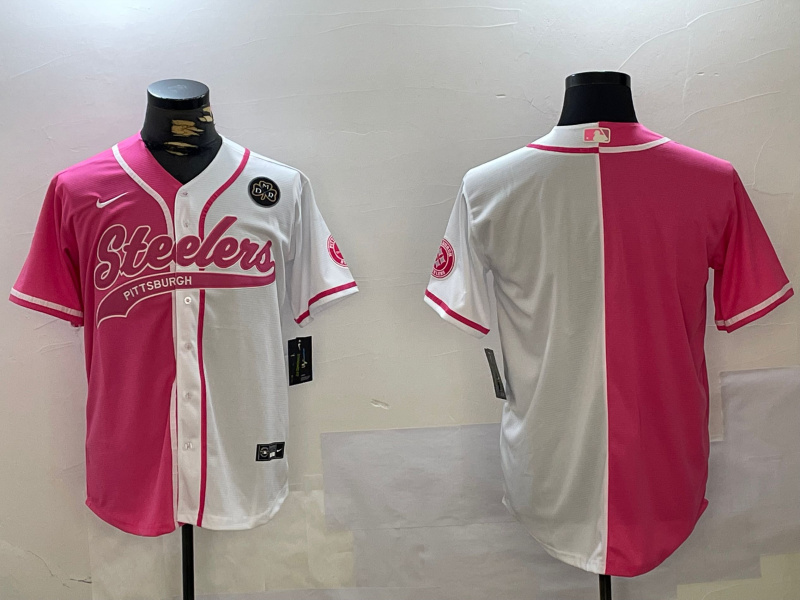 Men's Pittsburgh Steelers Blank 2024 Arctic Red White Salute To Service Stitched Baseball Jersey 3