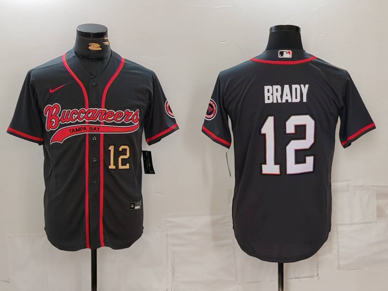 Men's Tampa Bay Buccaneers  #12 Tom Brady Black Cool Base Stitched Baseball Jersey 1