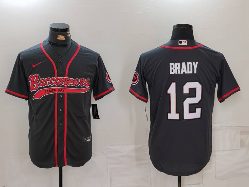 Men's Tampa Bay Buccaneers  #12 Tom Brady Black Cool Base Stitched Baseball Jersey 2