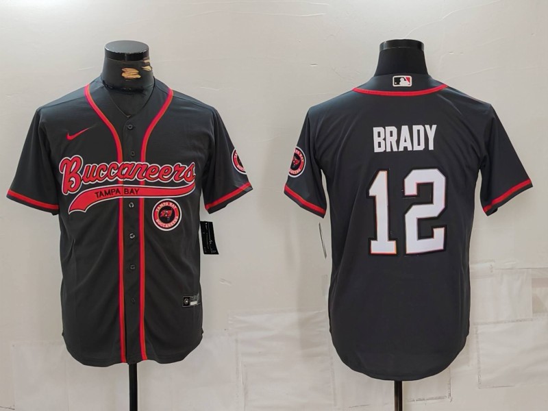 Men's Tampa Bay Buccaneers  #12 Tom Brady Black Cool Base Stitched Baseball Jersey