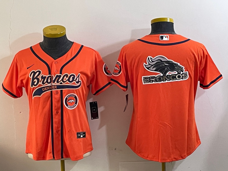 Women's Denver Broncos big logoorange Cool Base Stitched Baseball Jersey  2