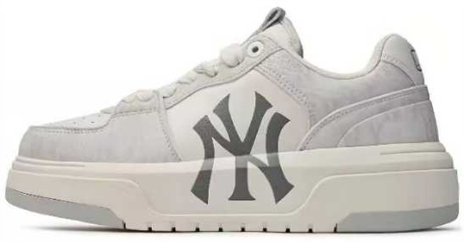 Women New York Yankees Chunky Liner Baseball Shoes Sneakers Cream Grey 008