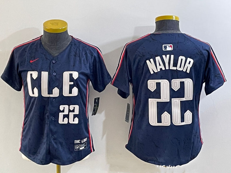Women's Cleveland Guardians #22 Josh Naylor Navy 2024 City Connect Limited Stitched jerseys 5
