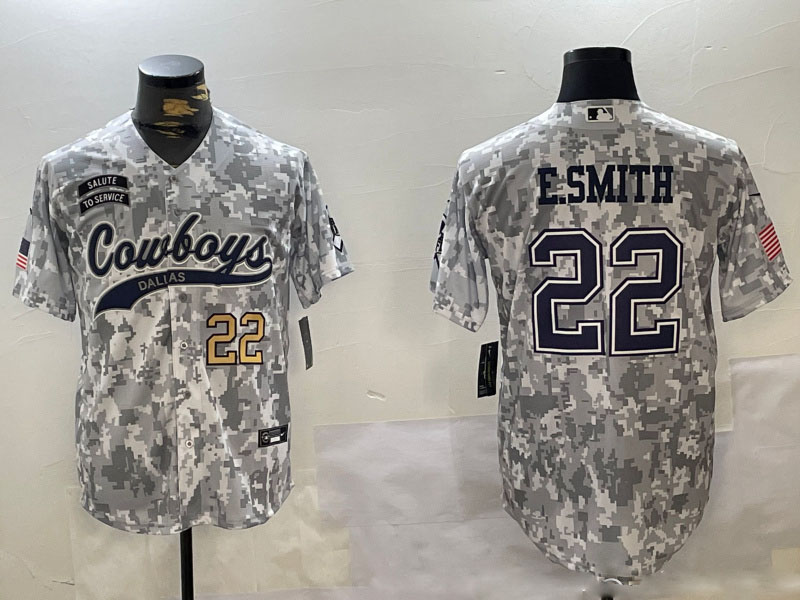 Men's Dallas Cowboys #22 Emmitt Smith 2024 Arctic Camo Salute To Service Stitched Baseball Jersey 2