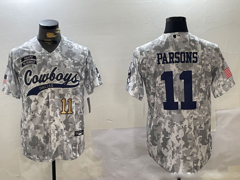 Men's Dallas Cowboys #11 Micah Parsons 2024 Arctic Camo Salute To Service Stitched Baseball Jersey 2