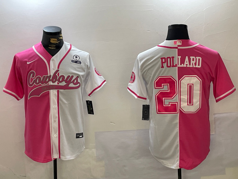 Men's Dallas Cowboys #20 Tony Pollard Red White With Patch Cool Base Stitched Baseball Jersey 2