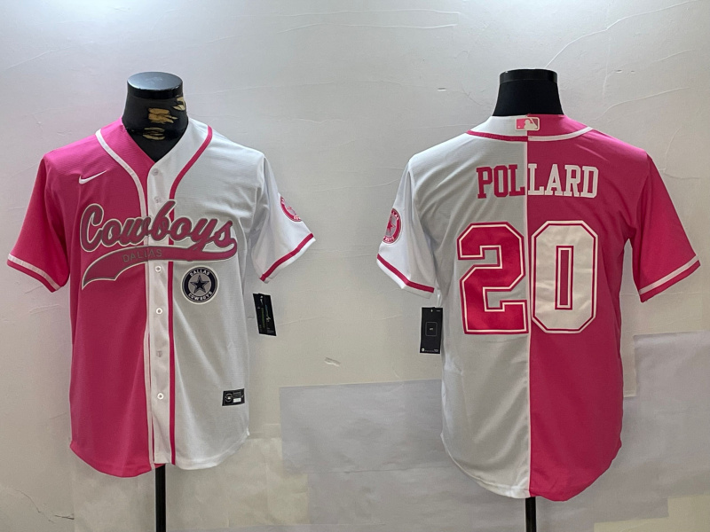 Men's Dallas Cowboys #20 Tony Pollard Red White With Patch Cool Base Stitched Baseball Jersey 4