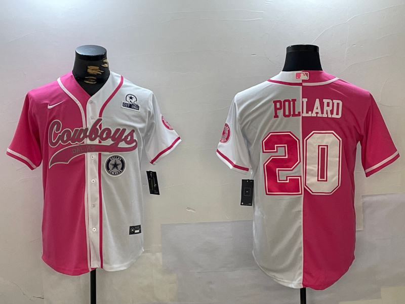 Men's Dallas Cowboys #20 Tony Pollard Red White With Patch Cool Base Stitched Baseball Jersey